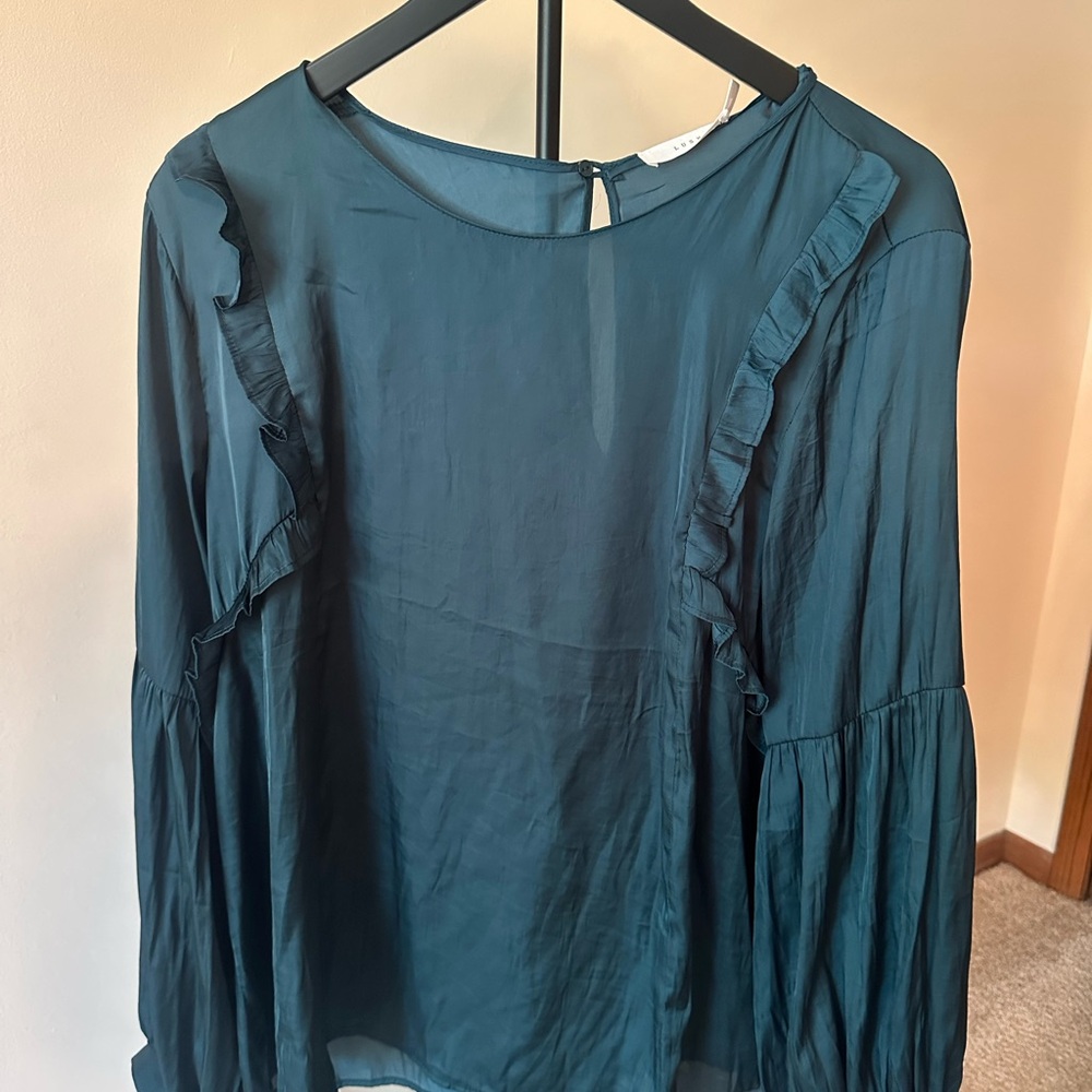 Teal Ruffle Long Sleeve Blouse